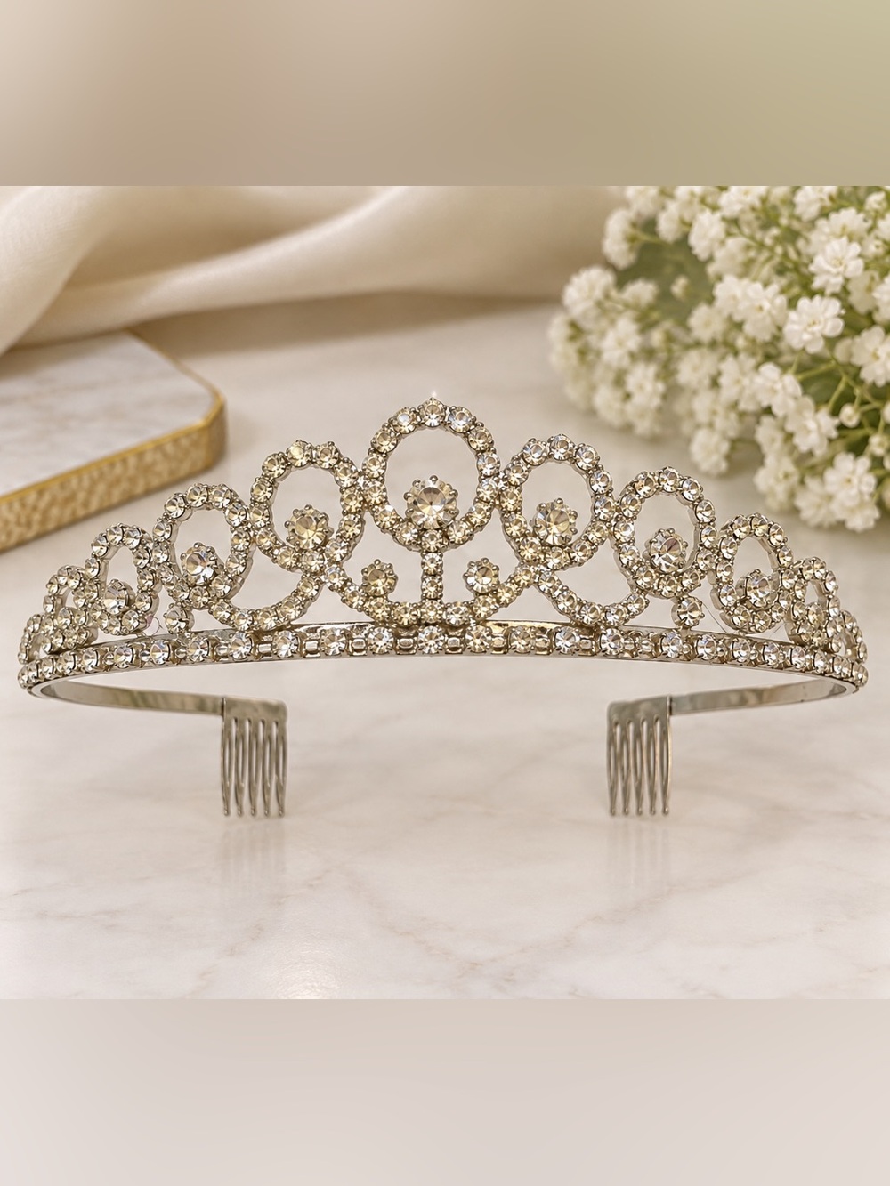 Crystal Embellished Bridal Tiara - Silver Tone